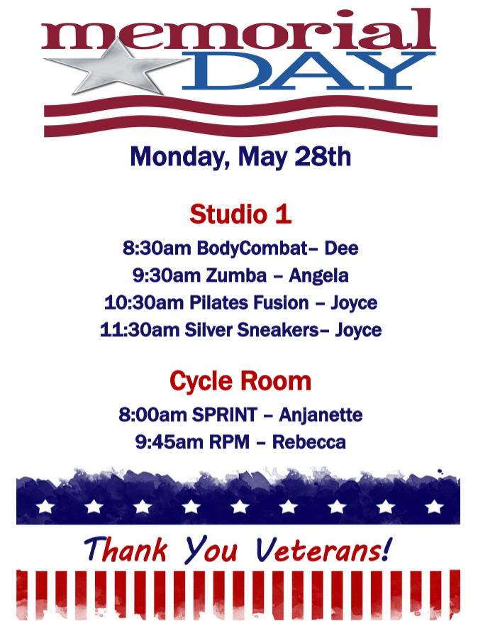 Memorial Day Group Fitness Schedule 2018