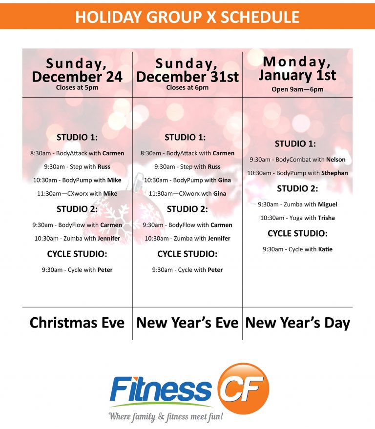 Holiday Schedule 2017 Fitness CF Orlando FL