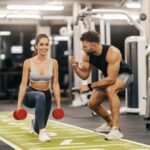 personal fitness instructor demonstrating proper dumbbell form